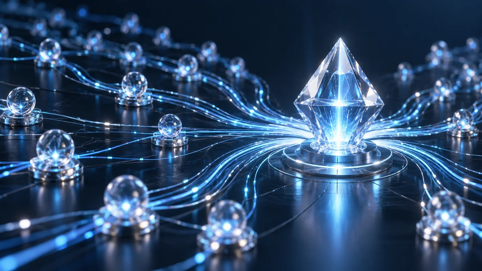 Luminous network of connected glass nodes