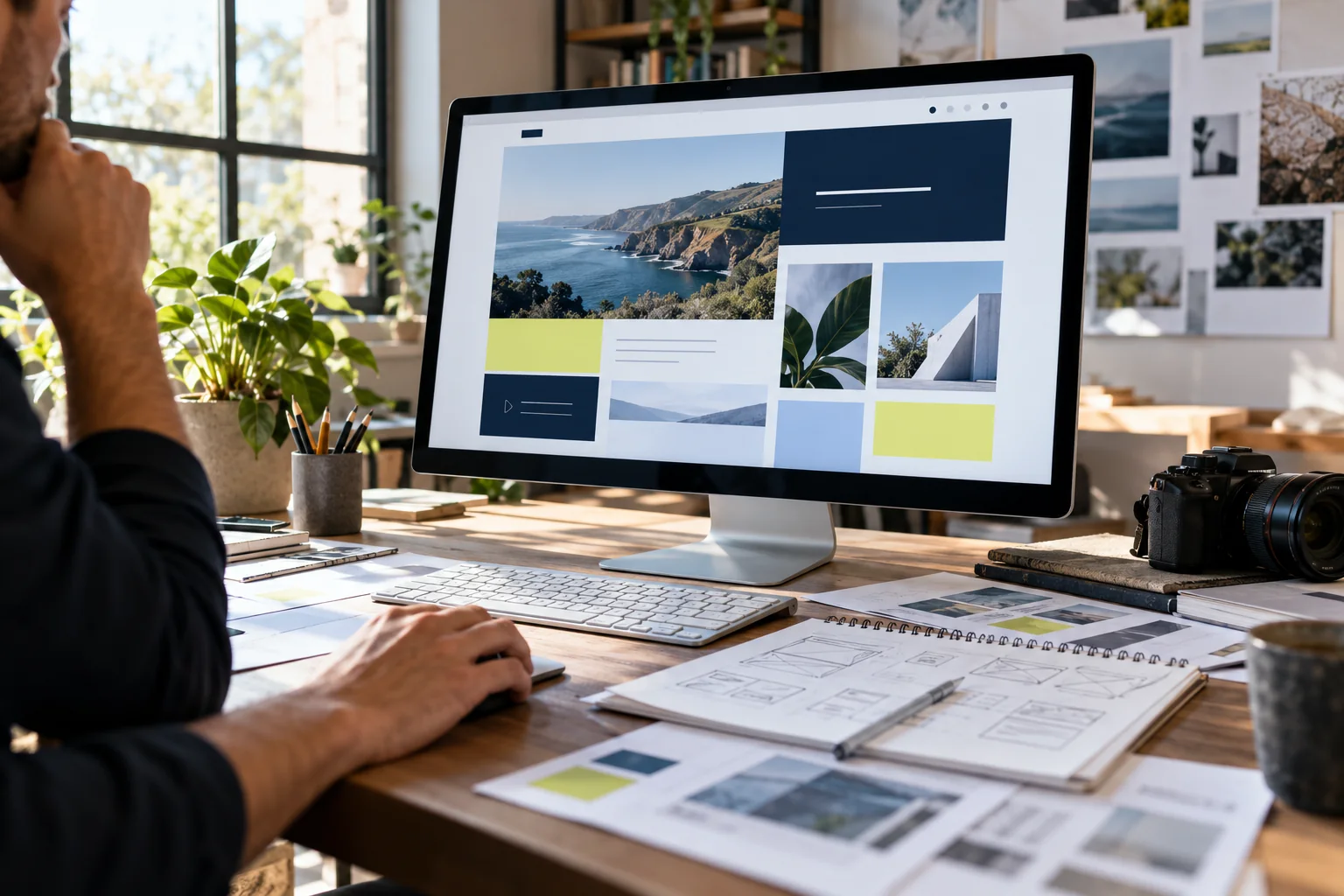 Website design review on a desktop monitor